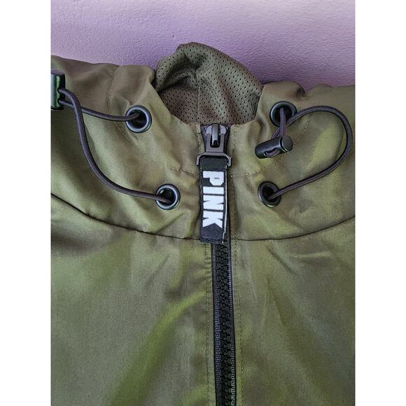 Pink Victoria Secret Anorak Olive Green Rain Jacket with Hood Size M - Picture 5 of 9
